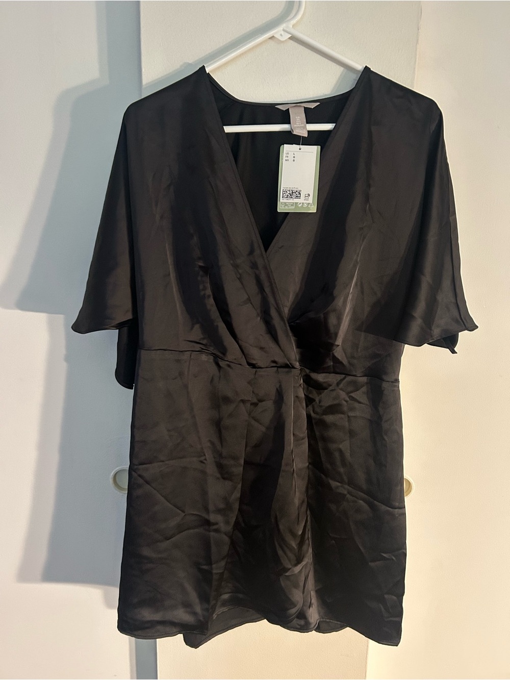 H&M Black Satin Wrap-Style Mini Dress